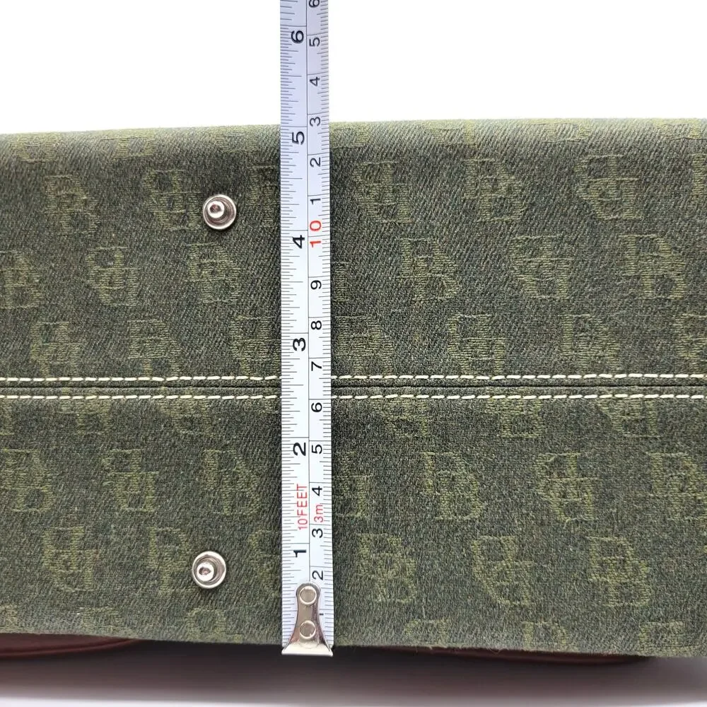 Dooney & Bourke Green Signature Logo Canvas Leather Double Pocket Tote Bag Purse - Picture 10 of 14